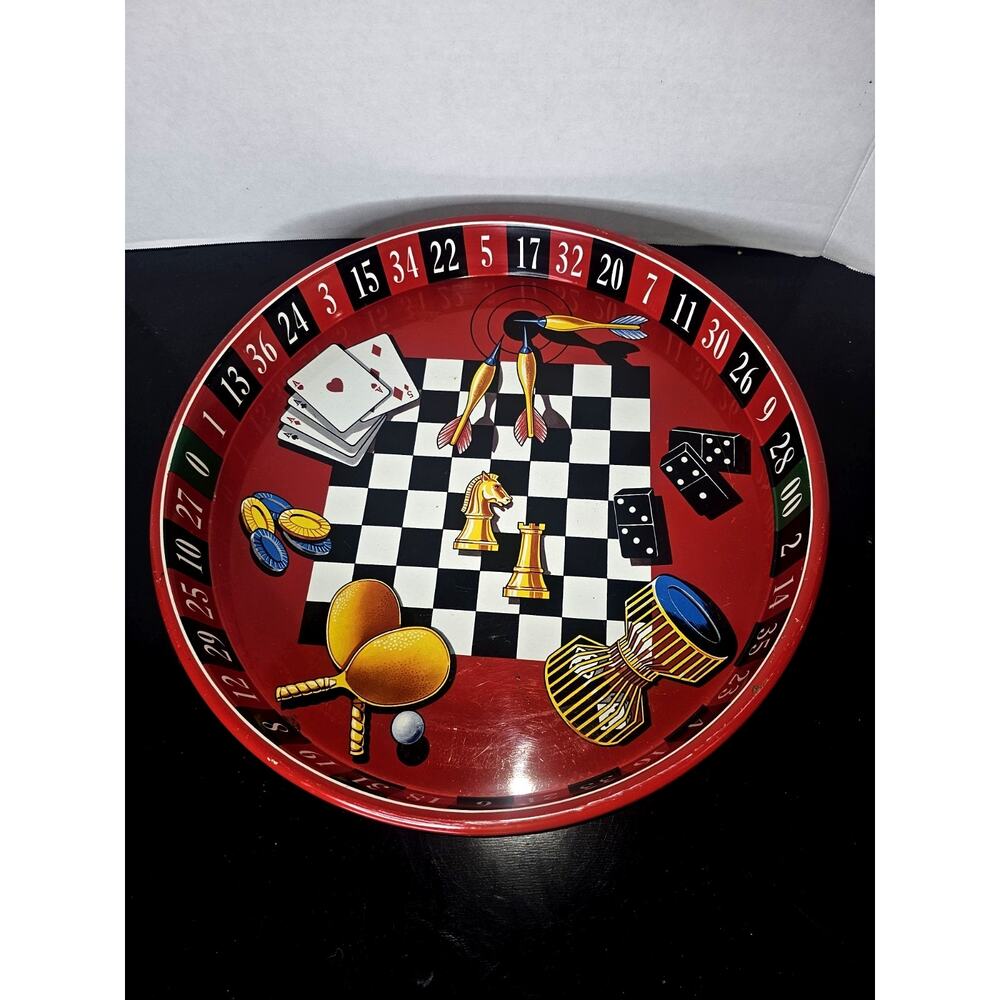 Vintage 13 Inch Round multi color Shaped Casino Game Serving Tray mancave